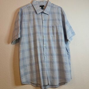 Van Heusen Short Sleeve Button-Up Shirt 👕 XXL Classic Sky Blue Checkered Shirt